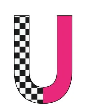 A graphic illustration featuring letter u with checkerboard pattern, black an Stock Illustration