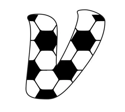 A graphic illustration featuring letter v with soccer ball pattern, hexagons, Illustrazione stock