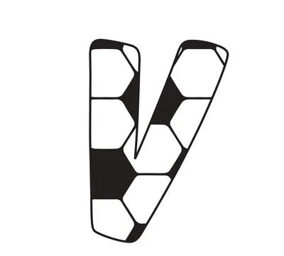 A graphic illustration featuring letter v with soccer ball pattern with lette Illustrazione stock