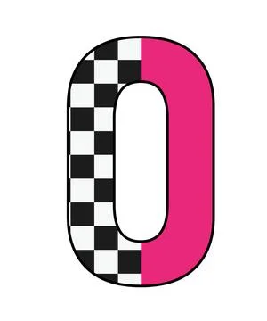 A graphic illustration featuring number 0 with checkered pattern, solid pink  Stock Illustration
