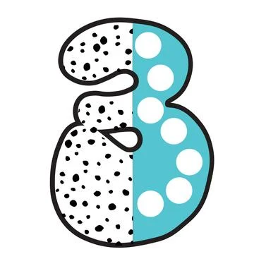 A graphic illustration featuring number 3 with number 3, polka dots, black sp Stock Illustration