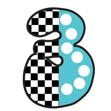 A graphic illustration featuring number 3 with checkerboard pattern, polka do Stock Illustration