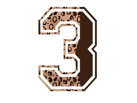A graphic illustration featuring number 3 with leopard print, solid brown sec Stock Illustration