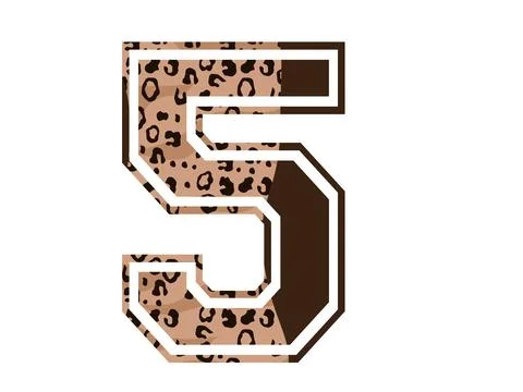 A graphic illustration featuring number 5 with leopard print, solid brown sec Stock Illustration