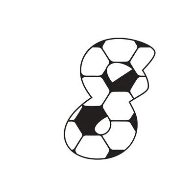 A graphic illustration featuring number 8 with soccer ball pattern, hexagons, Illustrazione stock