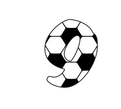 A graphic illustration featuring number 9 with soccer ball pattern, number 9, 库存插图