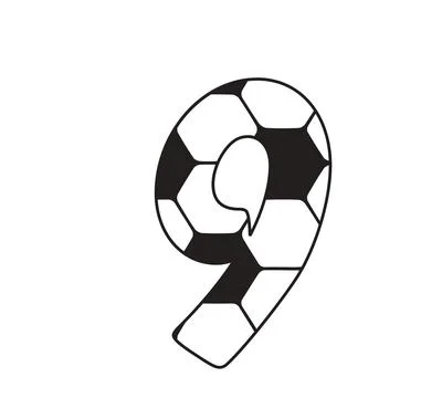 A graphic illustration featuring number 9 with soccer ball pattern, hexagons, Illustrazione stock