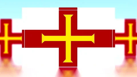 Graphic illustration of the Guernsey flag featuring a red cross with a gold.. Video stock 343643965