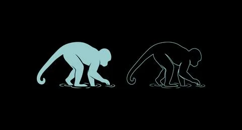 Graphic illustration of a monkey walking in solid and outline style Stock Illustration