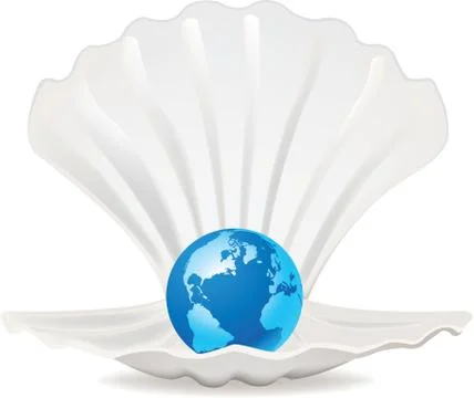 Graphic illustration of an opened pearl shell with an Earth in it Stock Illustration