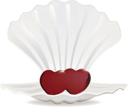 Graphic illustration of a pearl shell with two romantic hearts on it Stock Illustration