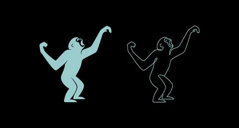 Graphic illustration of a reaching monkey in solid and outline style Stock Illustration