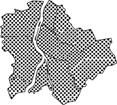 Graphic illustration of a stylized map featuring a river flowing through a .. Stockillustratie
