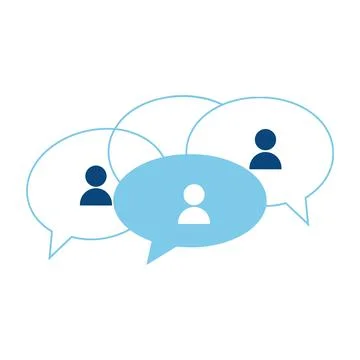 A graphic illustration of three speech bubbles with people icons inside vecto Stock Illustration