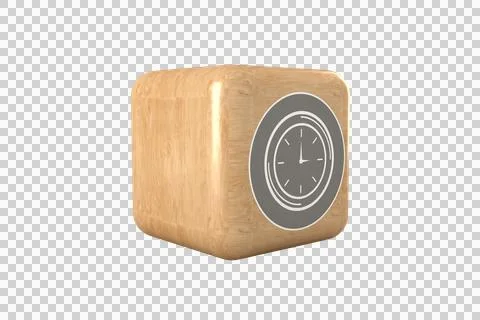 Graphic image of clock icon on brown cube Stock Illustration