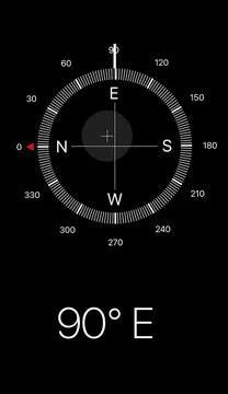A graphic image of electronic compass pointing to East with numbers 90  Stock Photos