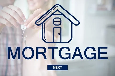 Graphic image of mortgage web page and couple holding key Stock Illustration