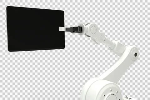 Graphic image of robot holding digital tablet Stock Photos