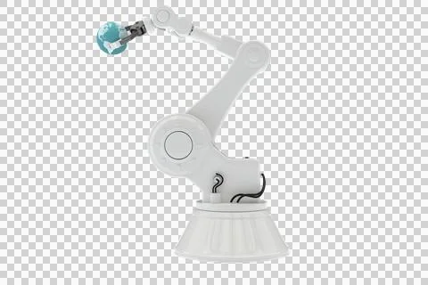 Graphic image of robot holding globe Stock Photos
