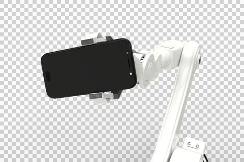 Graphic image of robot showing smart phone Stock Photos