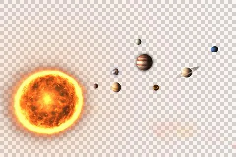 Graphic image of various planets with sun Stock Illustration
