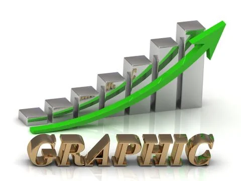 GRAPHIC- inscription of gold letters and Graphic growth and gold arrows on wh Stock Illustration