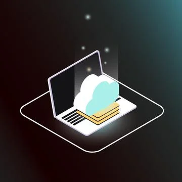 Graphic Laptop with Decorative Elements and Cloud. Isolated Futuristic PC and Illustrazione stock