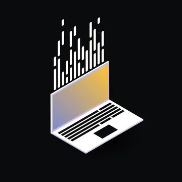 Graphic Laptop with Gradient Screen and Information Flow Above. Isolated Stock Illustration
