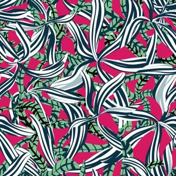 Graphic leaves seamless vector pattern in bright colors Stock Illustration