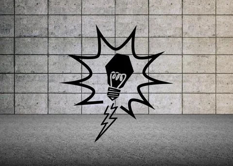 Graphic of light bulb and flash on grey background Stock Photos