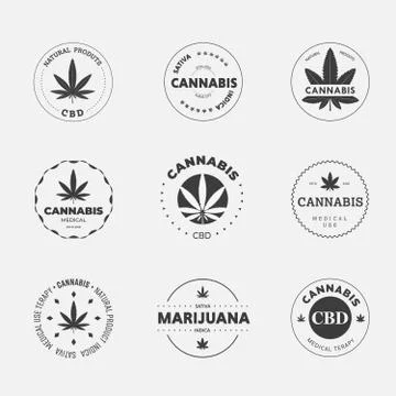 Graphic linear logo on a white background with sativa and indica cannabis lea Stock Illustration