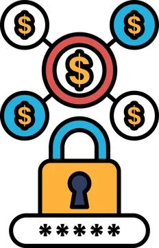A graphic of a lock with a bunch of dollar bills surrounding it Stock Illustration