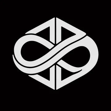 Graphic logo design featuring geometric infinity loop intertwined with mirr.. Stock Illustration