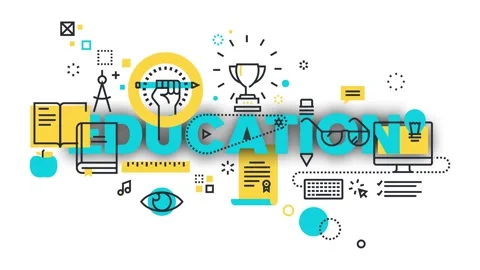 Graphic motion of education theme with various learning icons and symbols. Stock Footage 340282393