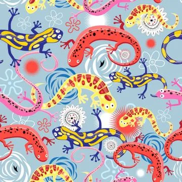 Graphic pattern beautiful salamanders Stock Illustration