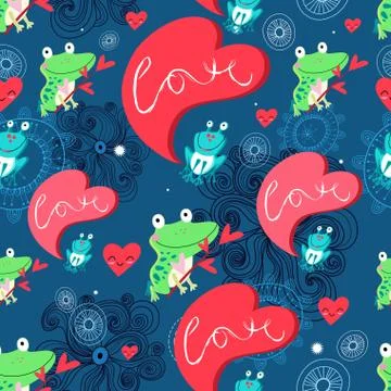 Graphic pattern with frog lovers Stock Illustration