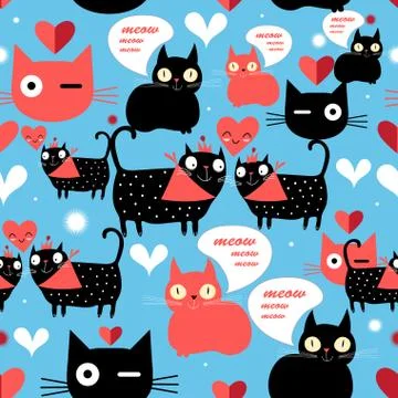 Graphic pattern with lovers cats Stock Illustration