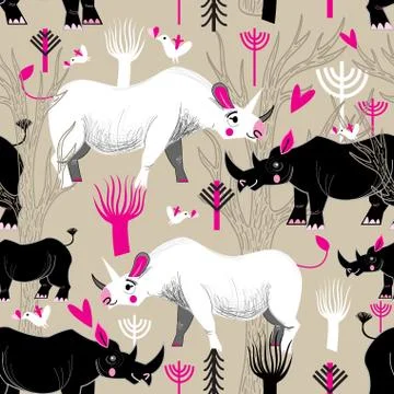 Graphic pattern of rhinoceroses lovers Stock Illustration