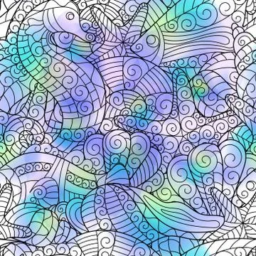 Graphic pattern with seashells and watercolor stains イラスト素材