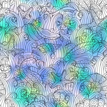 Graphic pattern with seashells and watercolor stains Illustrazione stock