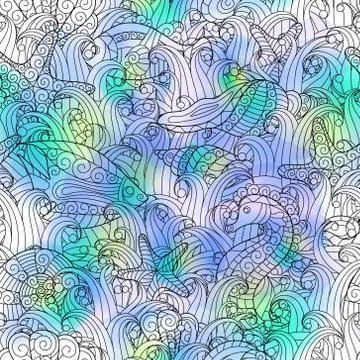 Graphic pattern with seashells and watercolor stains Stock Illustration