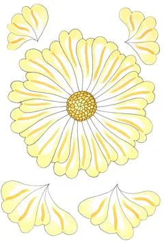 Graphic pattern with a sunny lush flower with heart-shaped petals Stock Illustration