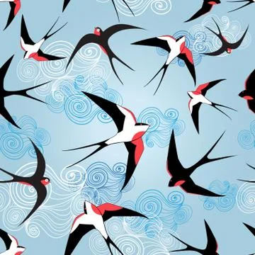 Graphic pattern with swallows Stock Illustration