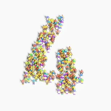Graphic of people lined in the form of "4" (3D illustration) Stock Illustration