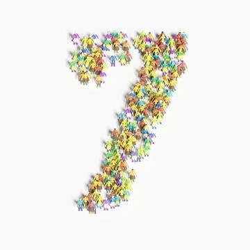 Graphic of people lined in the form of "7" (3D illustration) 스톡 일러스트