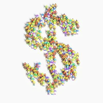 Graphic of people lined in the form of "dollar" (3D illustration) Stock Illustration