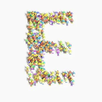 Graphic of people lined in the form of "E" (3D illustration) 스톡 일러스트