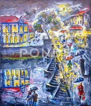 Graphic picture of the oil city of night Stock Illustration