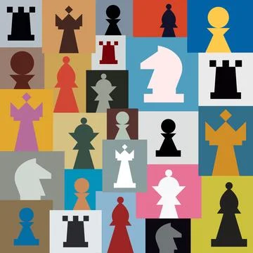 Graphic print with chess pieces Stock Illustration