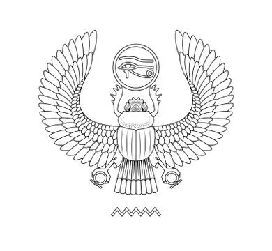 Graphic print of egypt scarab pattern on white background. Illustrazione stock